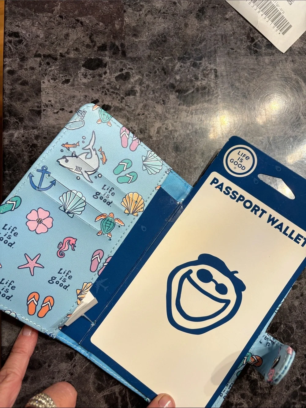 Life Is Good Light Blue Seashell & Flip-Flop Passport Wallet
